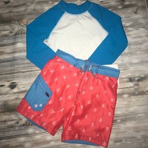 Nautical swim shorts with rashgaurd top